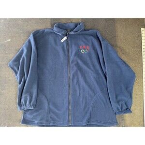 Mens USA Olympic XL Blue Full‎ Zip Mock Neck Fleece Jacket Made In USA